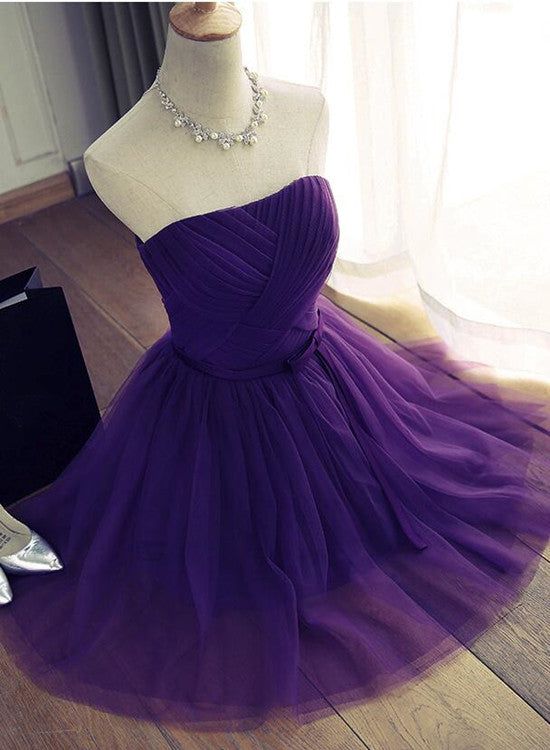 Dark Purple Cute Tulle Knee Length Formal Dress , Simple Prom Dresses      S3342