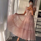 Pink tulle short A line prom dress homecoming dress    S2955