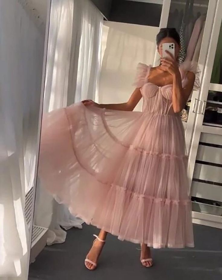 Pink tulle short A line prom dress homecoming dress    S2955