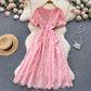 Puff Sleeve V-neck Lace Dress       S4466