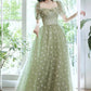 Lovely cherry pattern long prom dress green evening dress       S3689