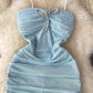 tube top halter neck suspender dress pleated tight short skirt   S4634