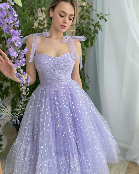 Vintage Light Purple Tulle Prom Dresses Sweetheart Knee Length Formal Occasion Dresses for Women    S3199