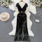 V-neck mid-length velvet dress     S4290