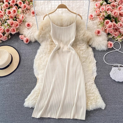 Mid-Length Knit Dress Sleeveless Sexy Vest Skirt     S3992