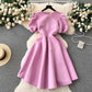 round neck puff sleeve dress for women summer puffy dress      S4603