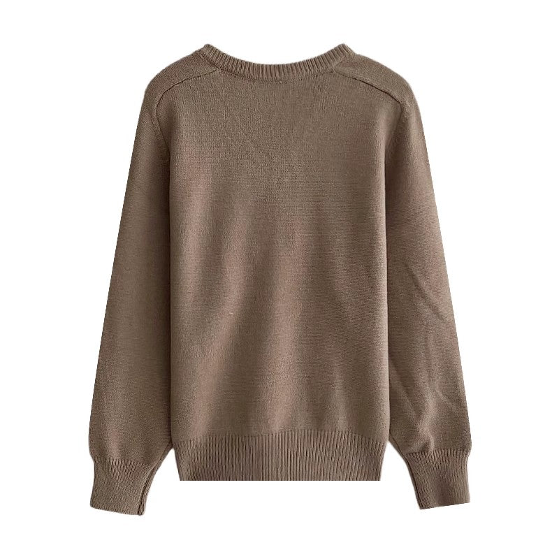 solid color V-neck long-sleeved sweater    S4742