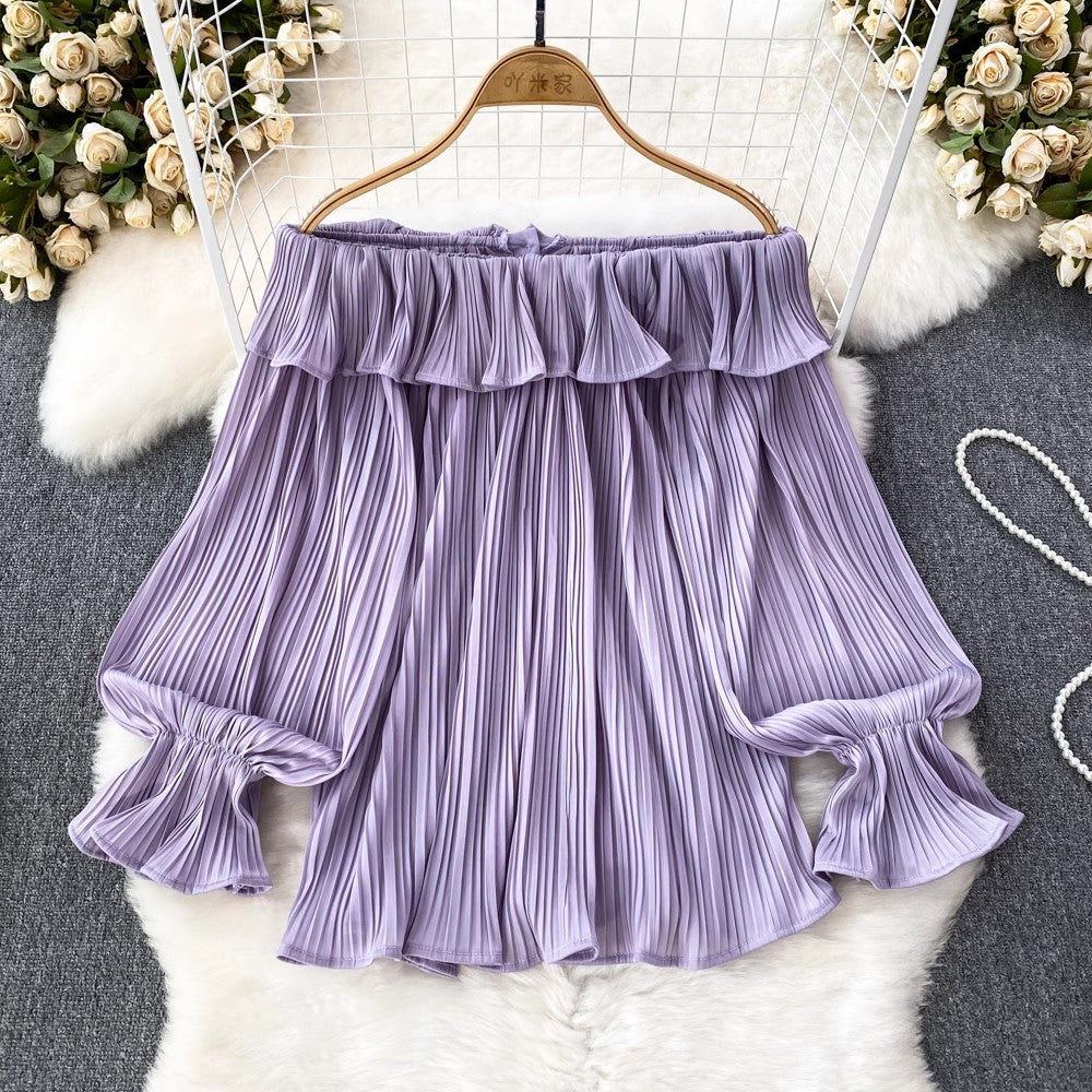 design ruffled shirt for women new pleated long-sleeved top     S4211