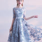 Blue Tulle Lace Short Prom Dress, Blue Homecoming Dress     S2691