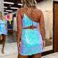 Blue Sequins One Shoulder Faux-Wrap Cut-Out Tight Homecoming Dress     S3060