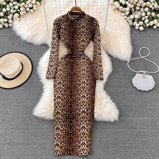 sexy leopard print for women long-sleeved long skirt     S3888