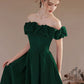 A-Line Off Shoulder Velvet Green Long Prom Dress, Green Formal Evening Dress          S3007