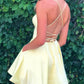 Spaghetti Strap Yellow Satin Homecoming Dresses with Pockets      S3170