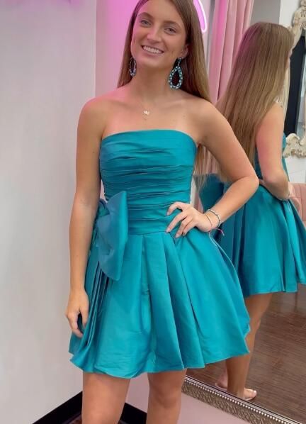 2023 Strapless Taffeta Homecoming Dress     S3197