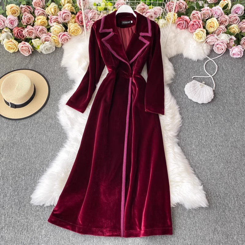 velvet suit dress, long ankle-length fashionable long jacket for women     S4115