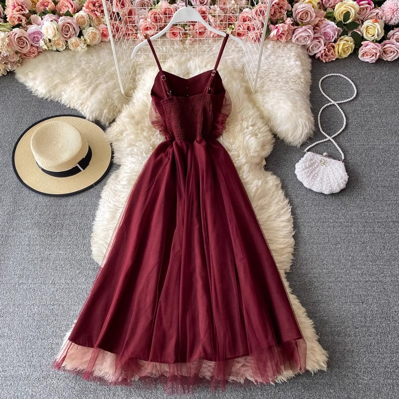 sleeveless dress new suspender skirt mesh long skirt     S4187