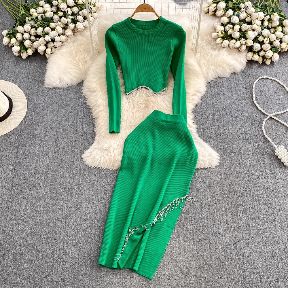 Fashion set long-sleeved round neck two-piece set     S4104