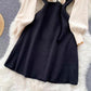 Long Sleeve Dresses, , Color Contrast, Temperament Ruffled Knit Dress     S4480