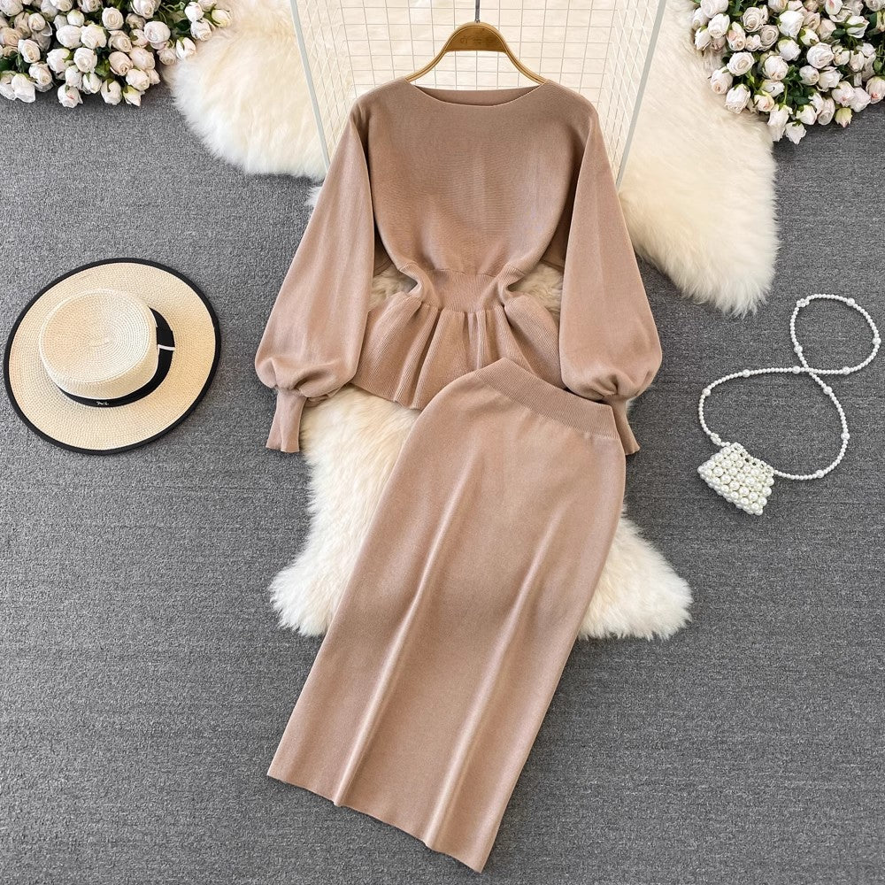 Fashion suit for women round neck knitted top two-piece set        S4123