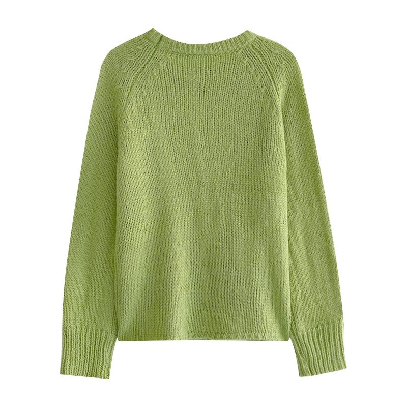 soft casual round neck long sleeve outer sweater green sweater     S4753