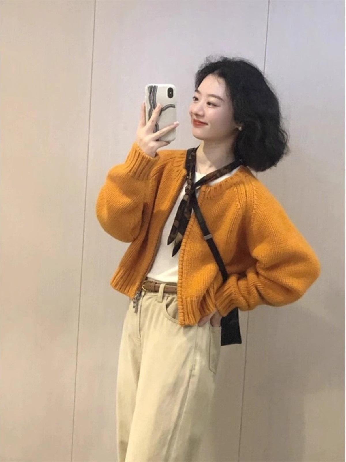 Orange knitted cardigan sweater spring women's new spring and autumn coat     S3379