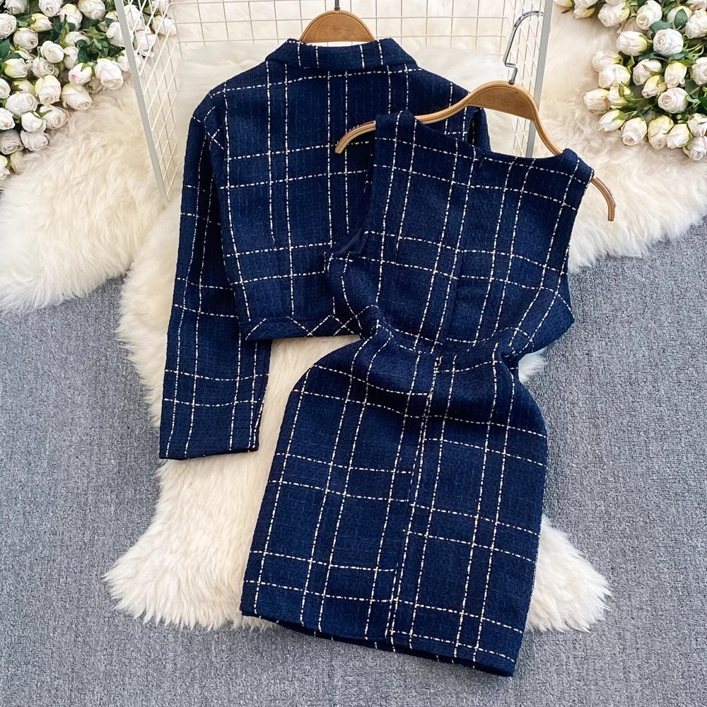 long-sleeved jacket two-piece vest dress for women     S4124