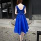 Royal blue lace A line short prom dress,evening dress    S3338