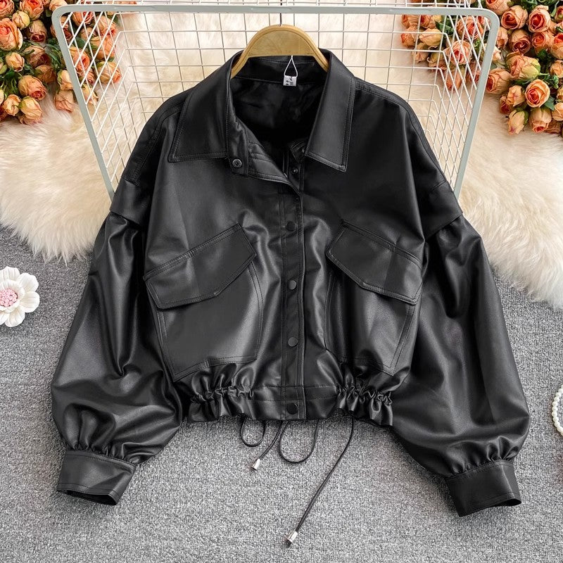 Leather Jacket Women's Long Sleeve Casual Short Jacket     S4021