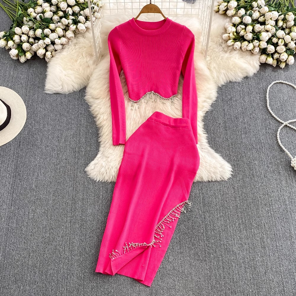 Fashion set long-sleeved round neck two-piece set     S4104