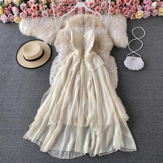 beach dress chic chiffon dress sexy suspender skirt    S4305