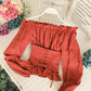 Stylish Off The Shoulder Long Sleeves Slim Top Blouse     S4387