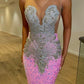 Pink Sequins V-Neck Beading Mermaid Prom Dress          S3746