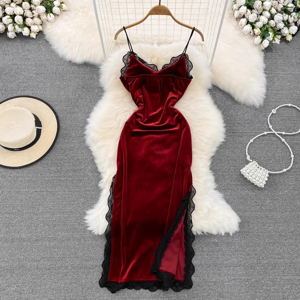 sexy side slit velvet dress    S3925