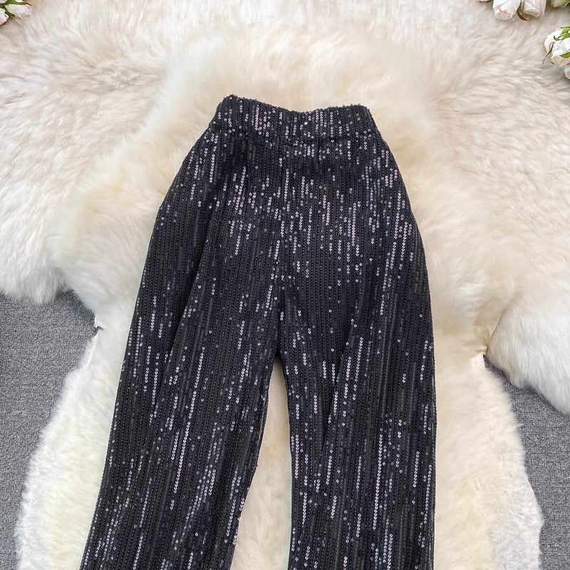 new elastic waist casual trousers sequined pants    S4174