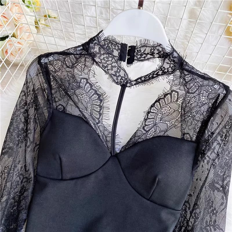 sexy see-through halter neck lace shirt for women      S3889