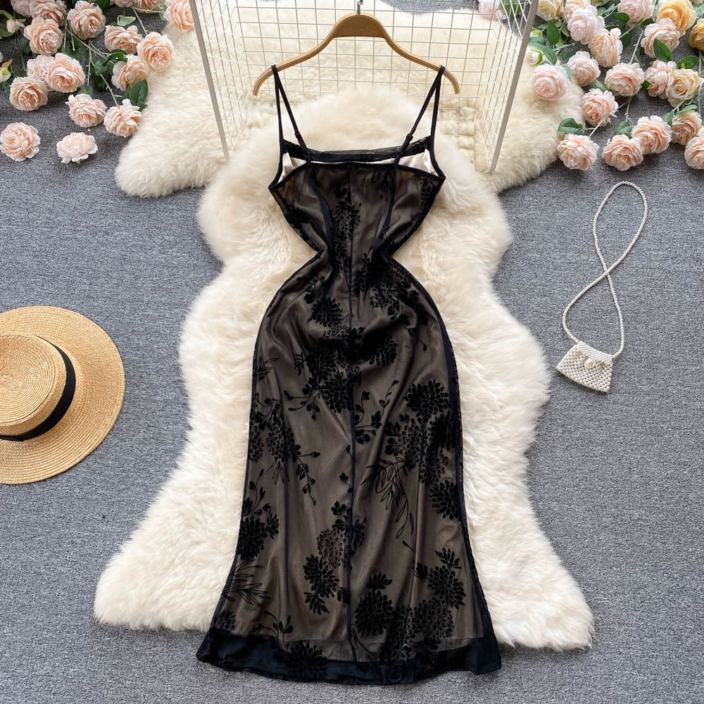 Vintage Dress,spaghetti Strap Dress,little Black Dress      S4477