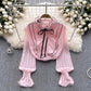 Chiffon shirt new women's long-sleeved tops pleated bell-sleeved shirt for women   S4635