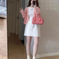 V-neck pink striped knitted cardigan jacket women's spring and autumn new sweater    S3385