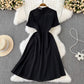 short-sleeved A-line dress elegant long skirt     S4328