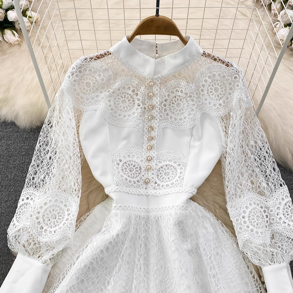 long-sleeved lace A-line dress     S4318