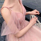 Straps A-line Blush Pink Tulle Long Party Dress        S3269