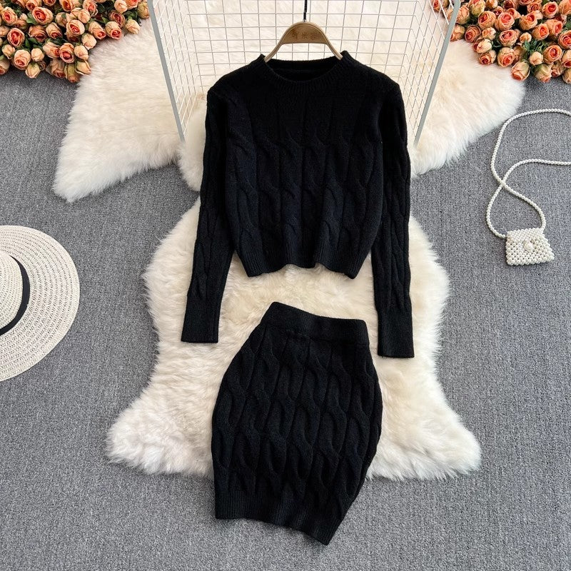 Knitted fashion suit for women round neck long-sleeved sweater two-piece set      S4118