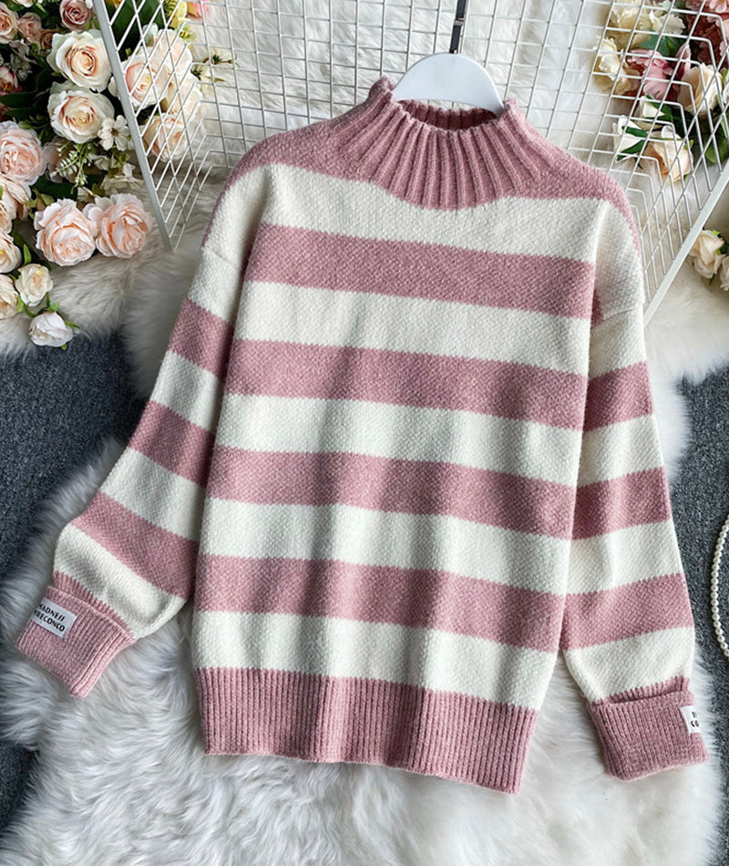 Simple Stripe Long Sleeve Sweater       S4381