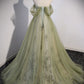 A line Green Long Prom Dress, Green Tulle Formal Evening Dress      S3205