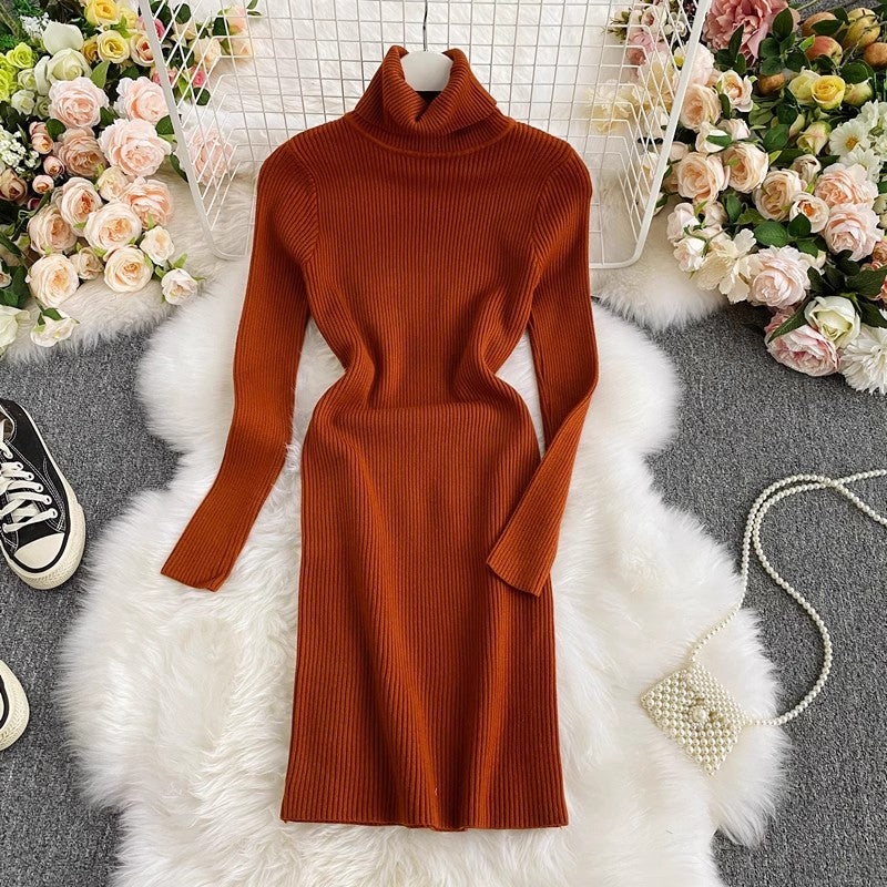 Knitted Dress Sweater Dress with Long Sleeves     S4105