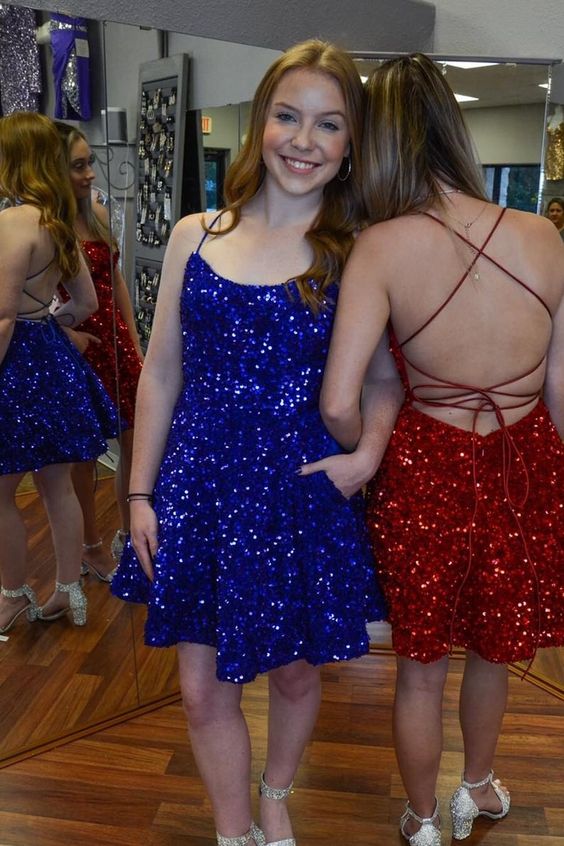 Sparkle Straps A-line Sequin Short Homecoming Dress   S3181