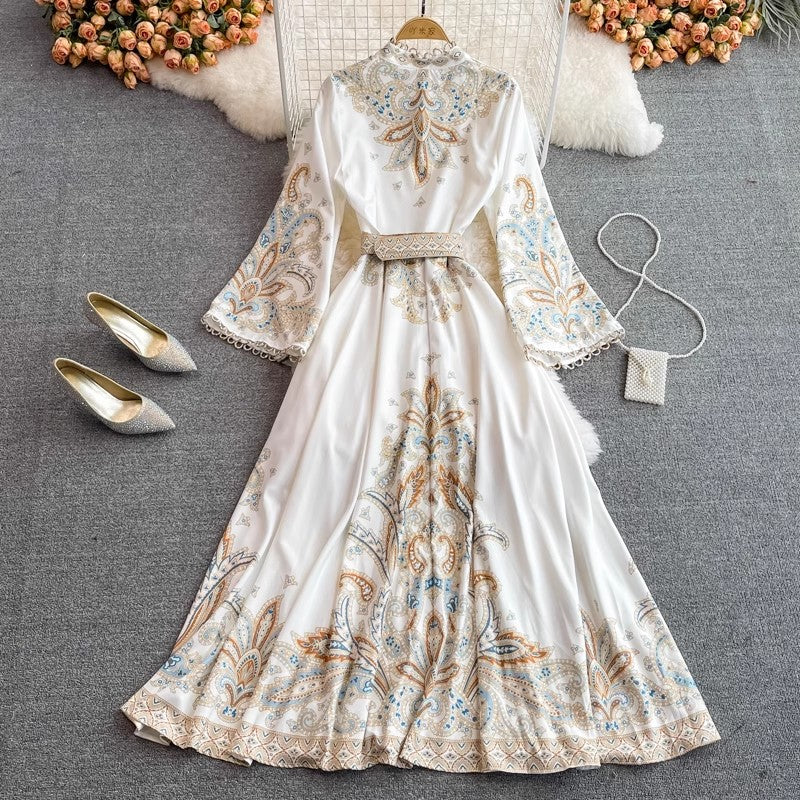 printed long-sleeved fashionable dress        S3989