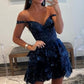 2023 Off the Shoulder Lace Homecoming Dress, Short Prom Dress    S2629