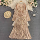 V-neck glittery A-line dress long skirt     S4325