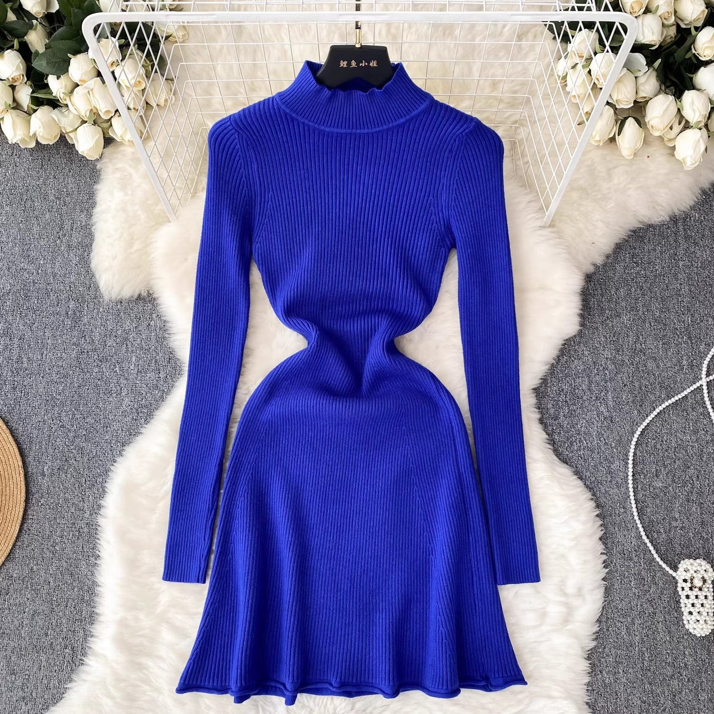 hot girl style solid color knitted dress women's short skirt      S4528